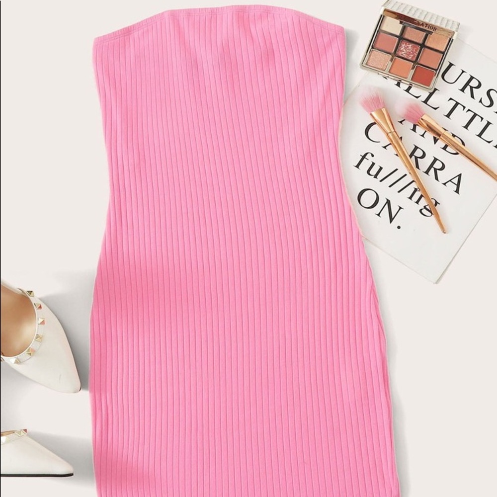 Rib-Knit Pink Tube Dress